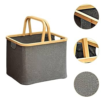 Panier à linge en tissu pliable avec poignée en bambou