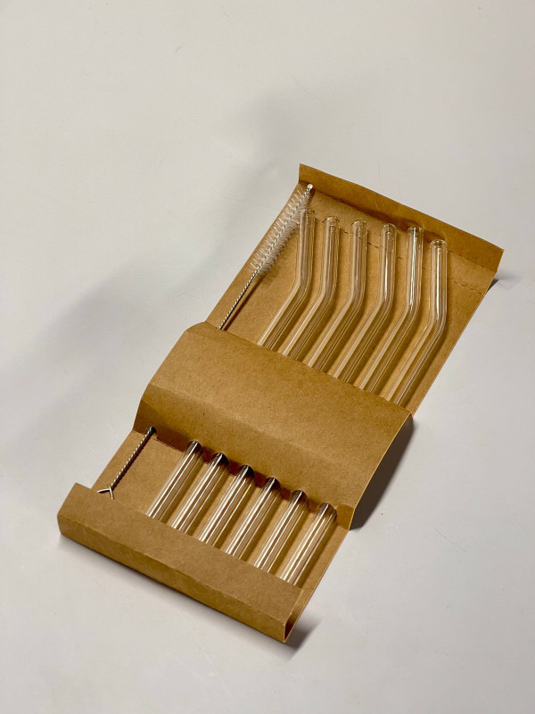 Lot de 6 Paille en verre avec goupillon