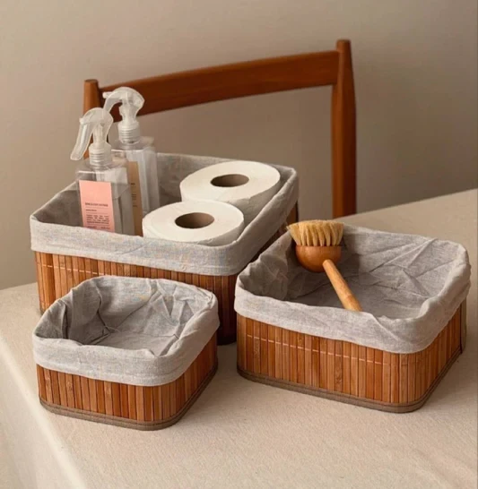 Ensemble de 3 panier de rangement (forme carrée)en bambou