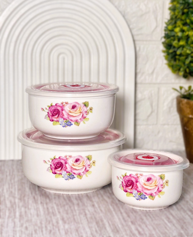 Ensemble de 3 bols en porcelaine céramique avec couvercle