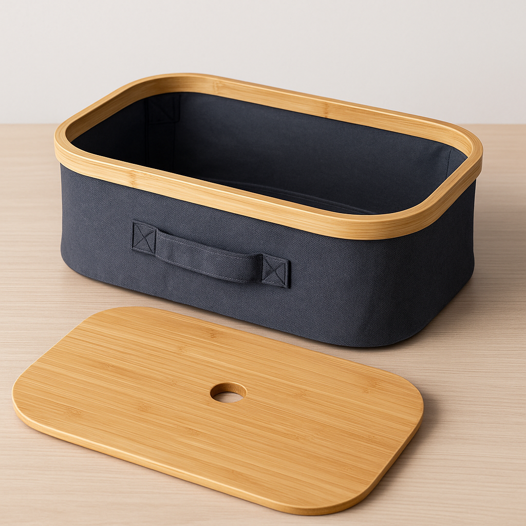 Panier de Rangement avec Couvercle en Bambou