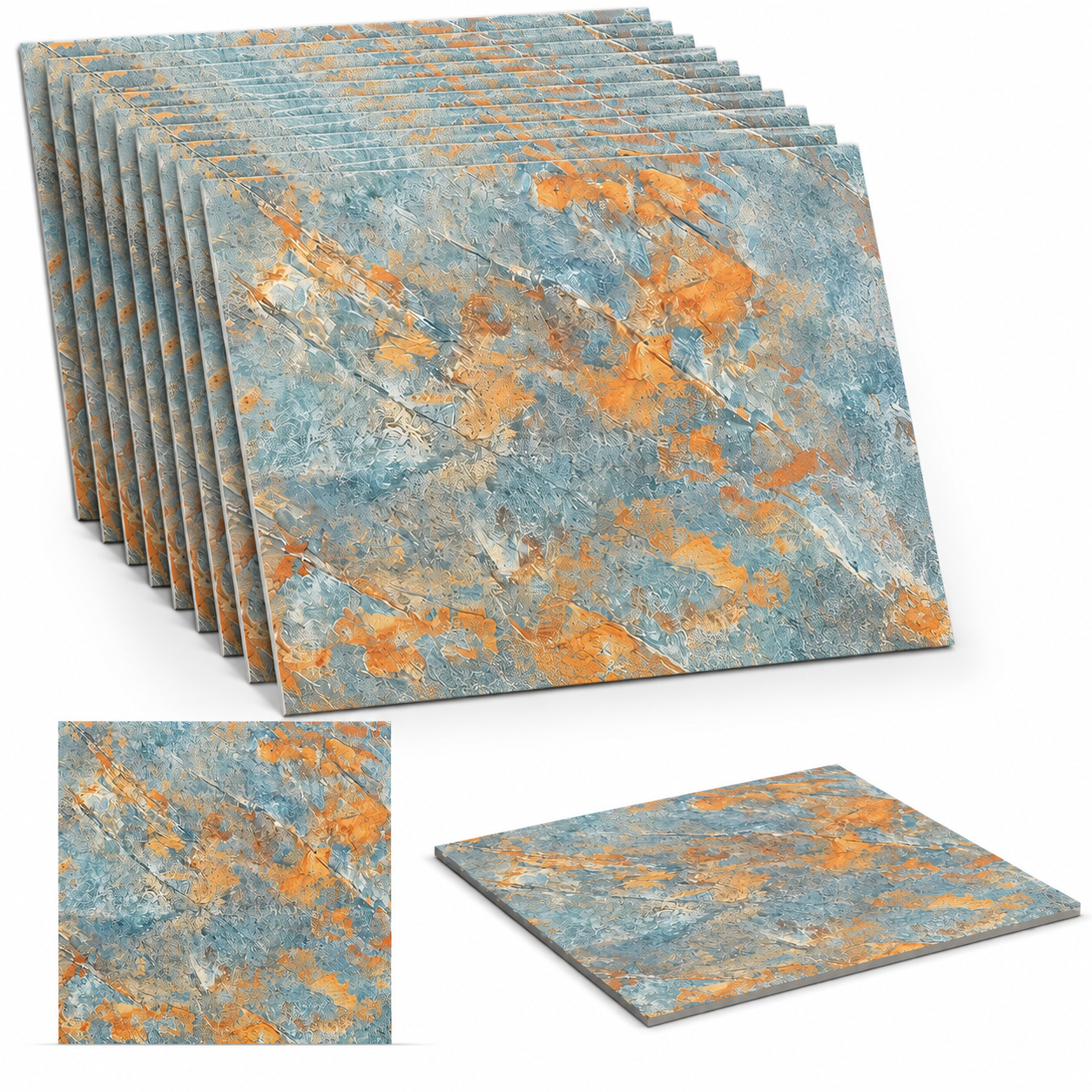Pack de 10 panneaux Adhésifs Muraux 3D – Effet Pierre Bleu & Orange