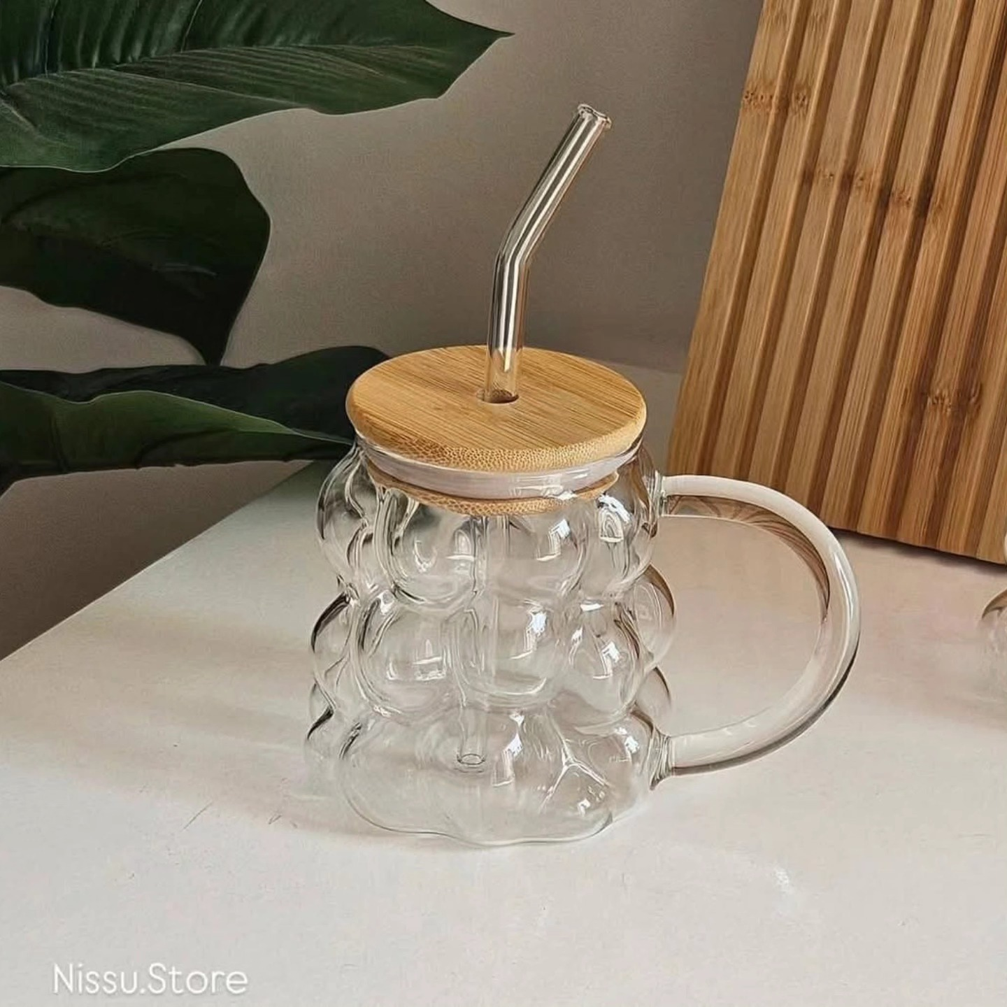 Tasse bubble avec couvercle et paille en verre