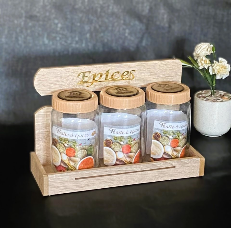 Set de 3 pots porte épices avec support