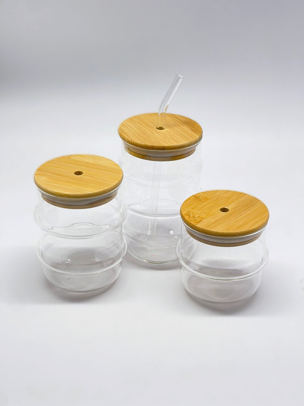 Tasse bambou leaf avec couvercle et paille