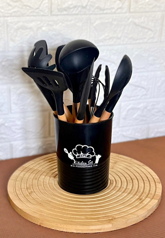 Set D'ustensiles De Cuisine 12 Pièces En Silicone - Noir