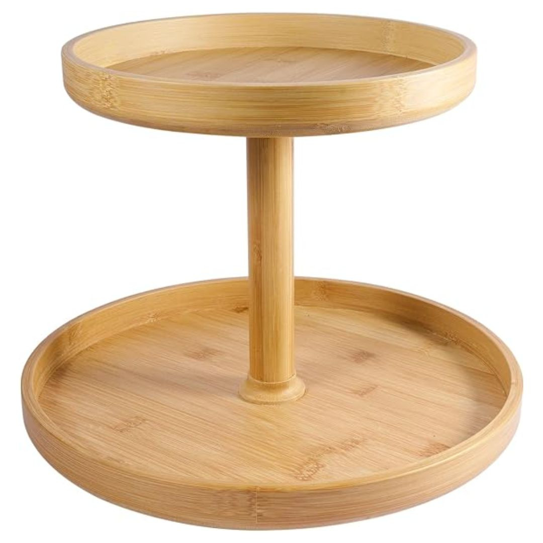 Plateau en 2 étages rotatif en bambou