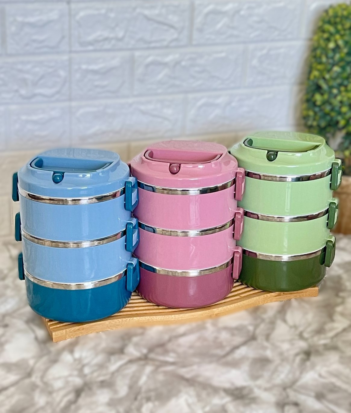 Lunch Box Isotherme Multi-étage Verte Inox avec Poignée