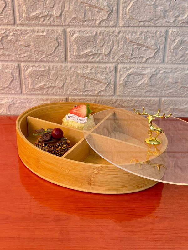 Boite de rangements en bois avec 4 compartiments et couvercle en plexi