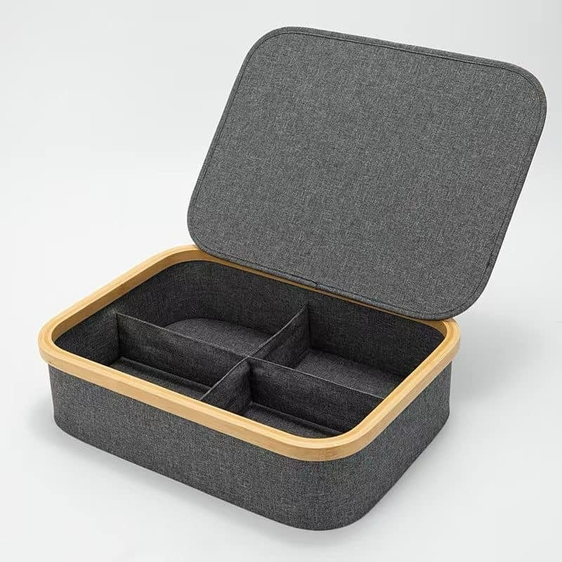 Panier de rangement en tissu divisées avec cadre en bambou