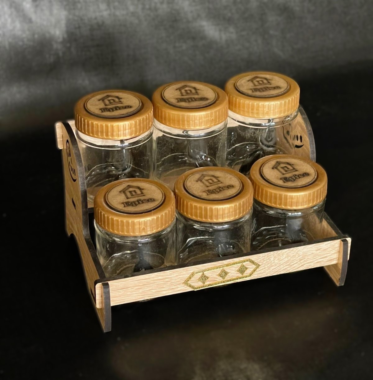 Porte épices 6pcs avec support en bois
