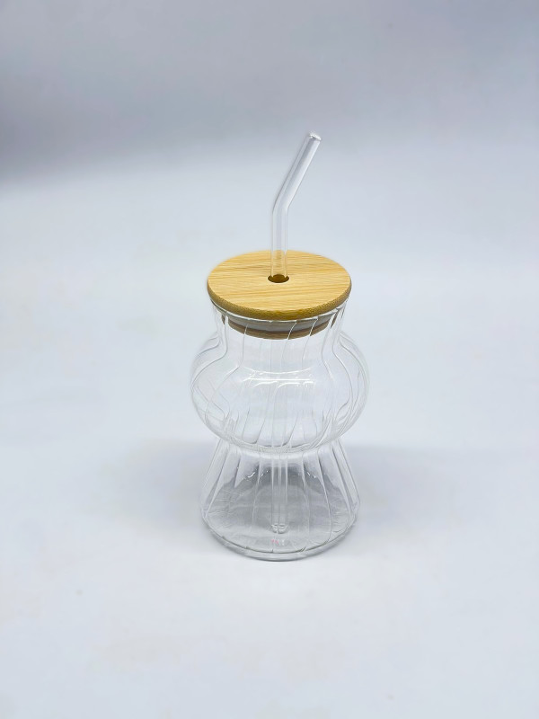 Tasse en Verre avec Couvercle & Paille
